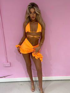NEW🔥Ruffled skirt and triangle set SELECT COLOUR (pictured in flo orange)