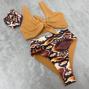 Tie top Bikini Set (plain top/printed bottom)
