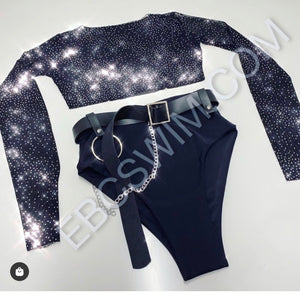 Black Glimmer Crop Top and Highrise Bottoms (set) @daiseyodonnel