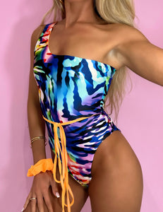 One shoulder swimsuit - SELECT PRINT (pictured in zebra swirl)